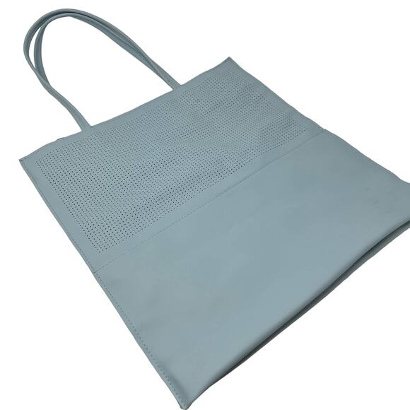 Saks Fifth Avenue Vegan Tote Bag Sky Blue Perforated - Picture 1 of 6